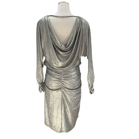 Vince Camuto Metallic Silk Dress Size 12 Ruched Open Back Cocktail Party Glam - Picture 10 of 13